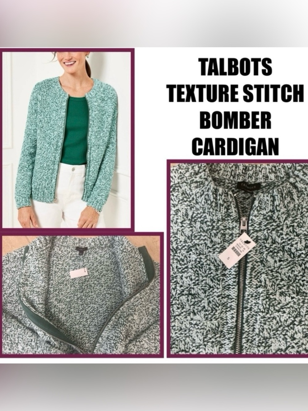 TALBOTS TEXTURE STITCH BOMBER CARDIGAN - MARL